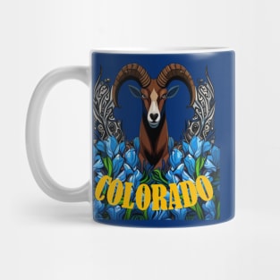 Colorado Bighorn Sheep With Blue Columbine Flowers Mug